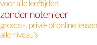 voor alle leeftijden zonder notenleer groeps- , privé- of online lessen alle niveau’s